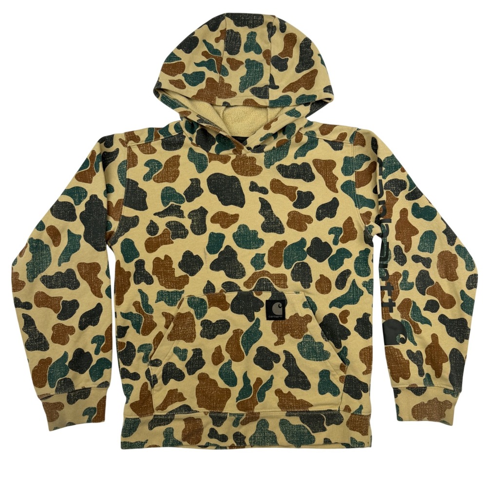 Carhartt Duck Camo Pullover Hoodie Kids Size M 10-12 Tan Brown Green TS6326-B